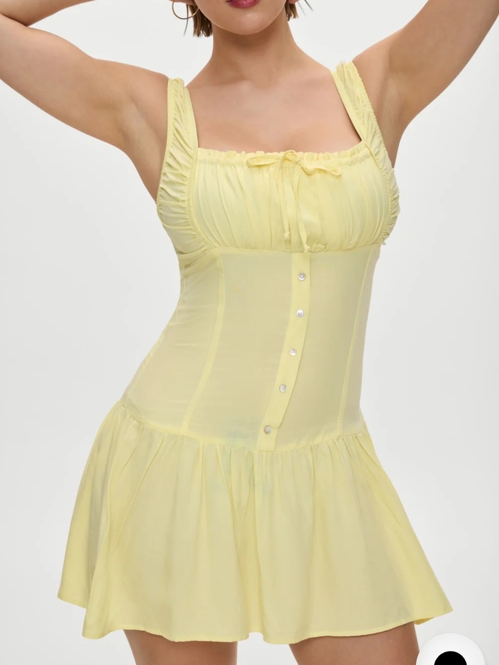 Frankie's Bikinis Yellow Ruched Babydoll Mini Dress